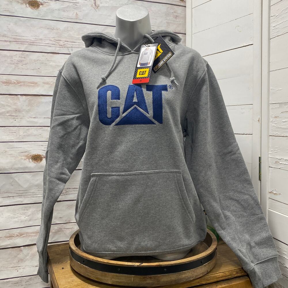 CAT Caterpillar Heavy Machinery Equipment Logo Hoodie Sweatshirt Gray MEDIUM
